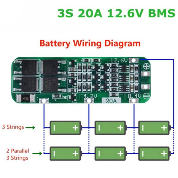 BMS платка 3S 20A за литиеви батерии 12V